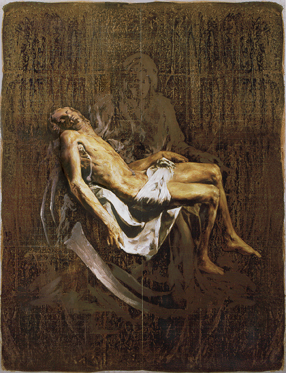 10.
Part of polyptych,
Study for the Story about the Return of the Prodigal Son.
1995/96
Oil and paper on wood panel. 150x115 cm