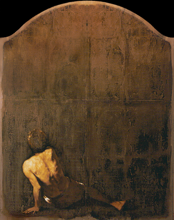 11.
Part of polyptych,
Study for the Story about the Return of the Prodigal Son.
1995/96
Oil and paper on wood panel. ~180x140 cm