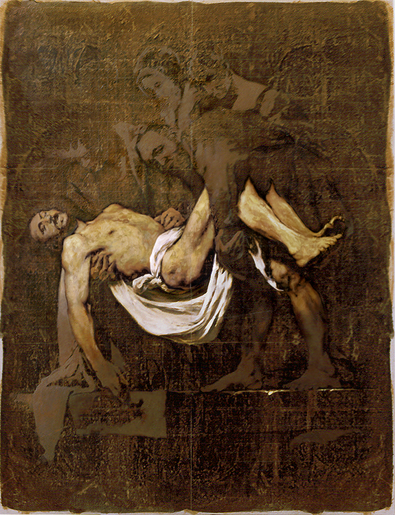 12.
Part of polyptych,
Study for the Story about the Return of the Prodigal Son.
1995/96
Oil and paper on wood panel. 150x115 cm