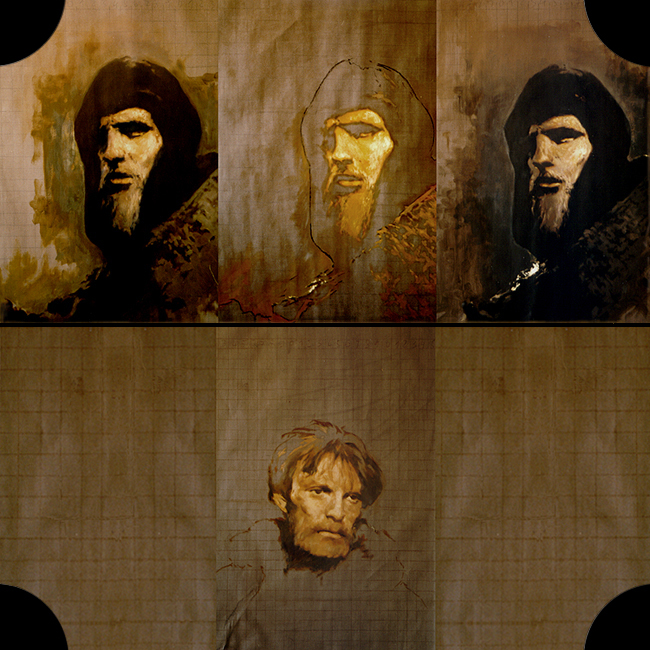15.
Study for the portrait of Rublov/Tarkovsky
(Diptych). 1995
Oil and paper on wood panel. 195x195 cm