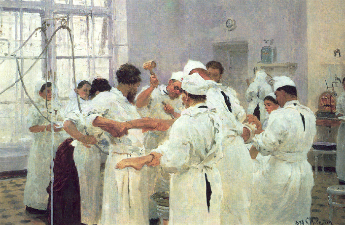 И.Е. Репин,
Хирург Павлов в операционном зале, 1888.